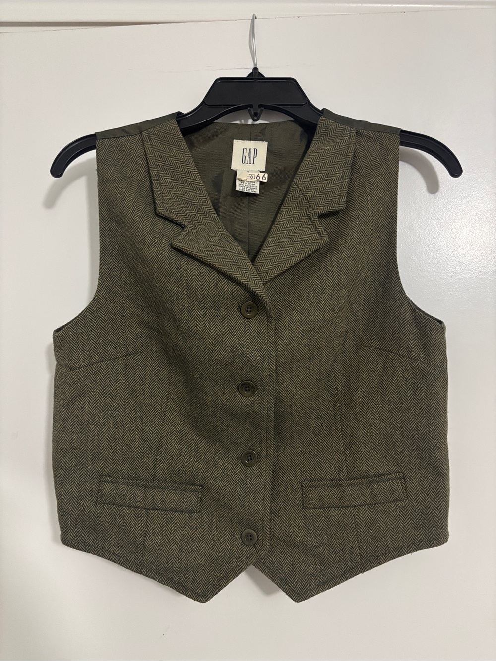 Vintage GAP Olive Herringbone Tailored Vest